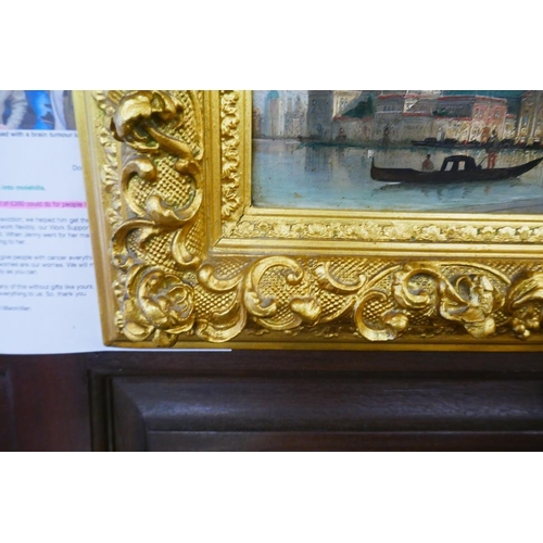 358 - Early 19thC oil on board Venetian scene signed H Carnier (Karl Kaufmann) - Approx image size: 30cm  ... 