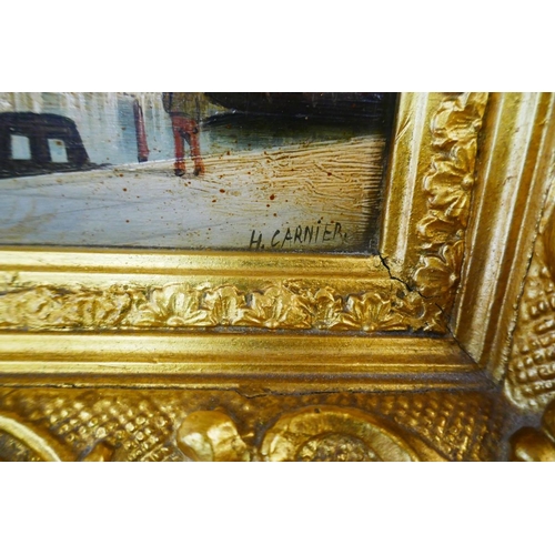 358 - Early 19thC oil on board Venetian scene signed H Carnier (Karl Kaufmann) - Approx image size: 30cm  ... 