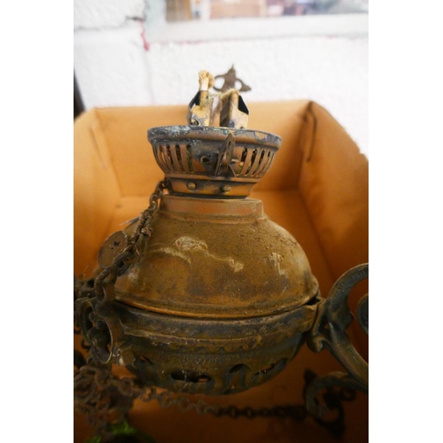 379 - Antique brass hanging lantern