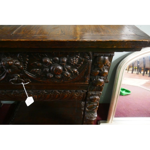 394 - Carved oak hall cabinet - Approx size W: 85cm D: 46cm H: 94cm