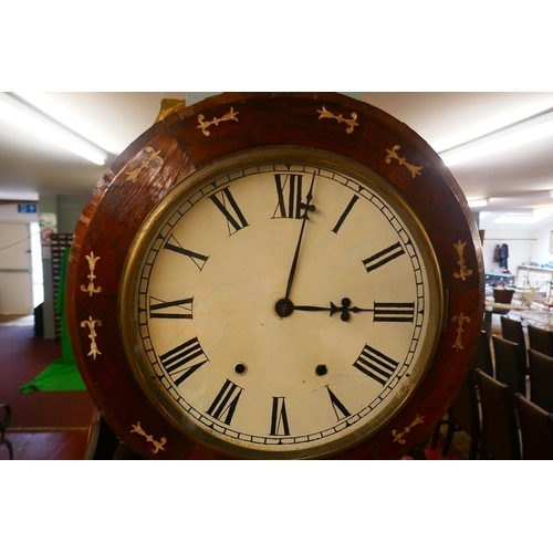 407 - Victorian drop dial wall clock with key in good working condition