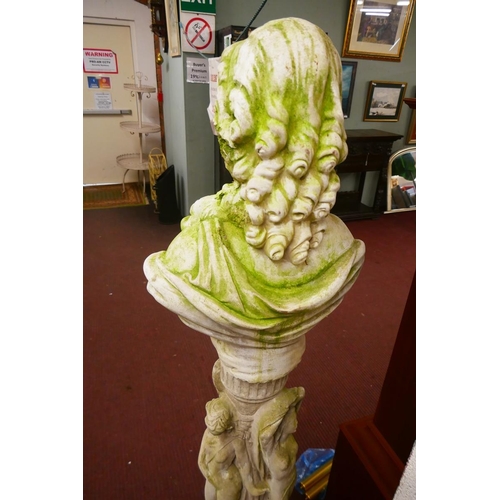 472 - Antique garden bust of maiden on plinth - Approx height: 148cm