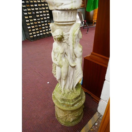 472 - Antique garden bust of maiden on plinth - Approx height: 148cm