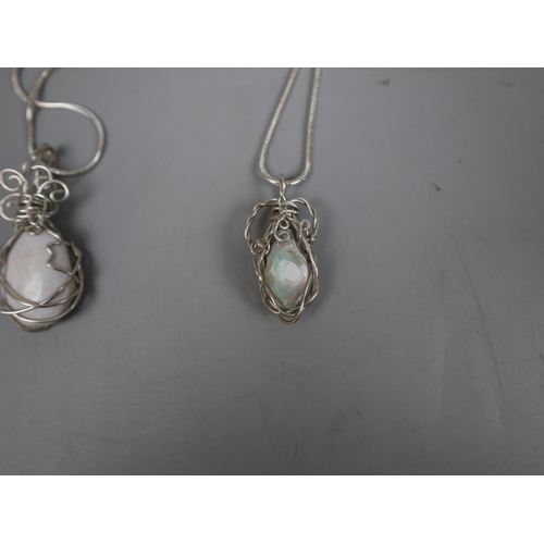 82 - 2 Australian Lightning Ridge opal silver necklaces