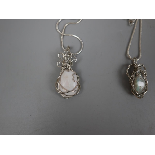 82 - 2 Australian Lightning Ridge opal silver necklaces