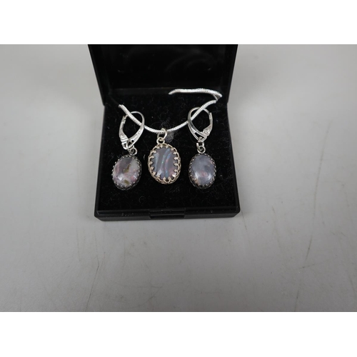 84 - Australian Lightning Ridge opal necklace & earring set on silver