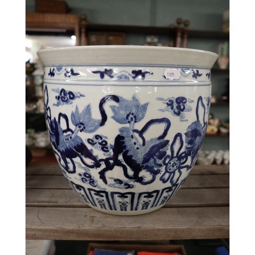 270 - Blue and white Oriental plant pot - Approx height: 28cm