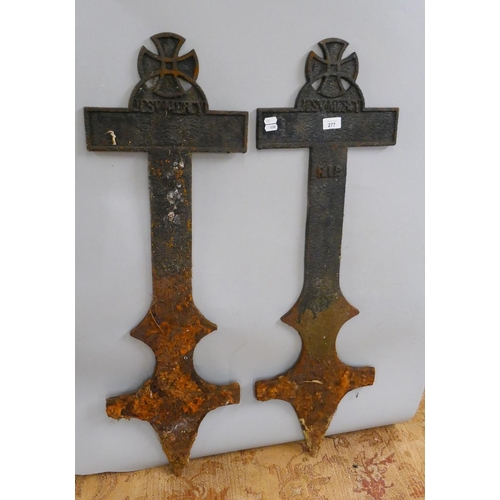 277 - Pair of cast iron grave markers - Approx height: 100cm