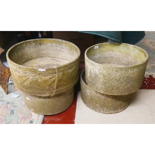 279 - Set of 3 vintage stone planters marked Willy Guhl and another