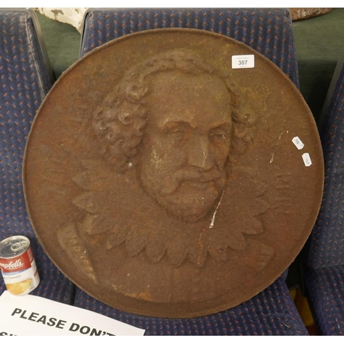 307 - Heavy iron Shakespeare plaque approx. 40cm diameter