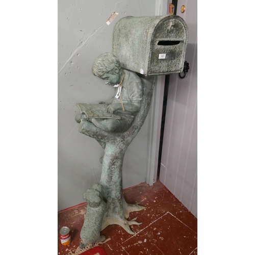 321 - Large bronze boy in tree post box - Approx height: 132cm