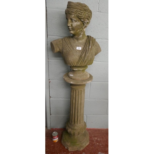 322 - Stone bust of maiden on column - Approx height: 143cm