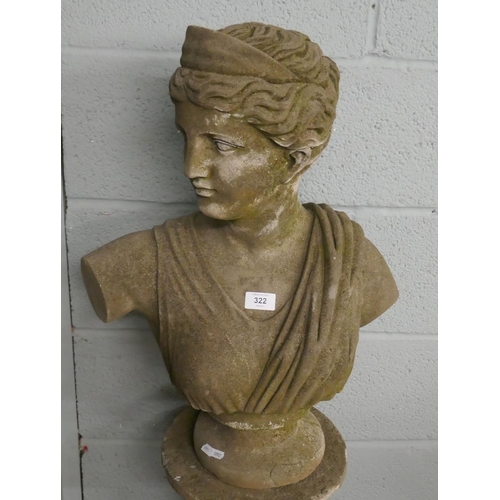 322 - Stone bust of maiden on column - Approx height: 143cm