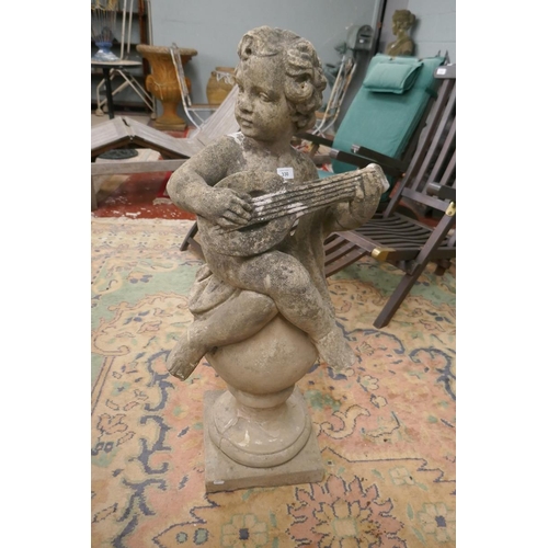 330 - Stone statue of boy with mandolin - Approx height: 98cm