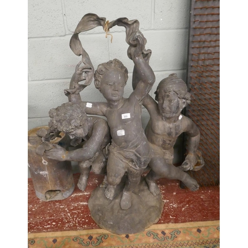 333 - Large bronze figure of 3 boys playing - Approx height: 105cm