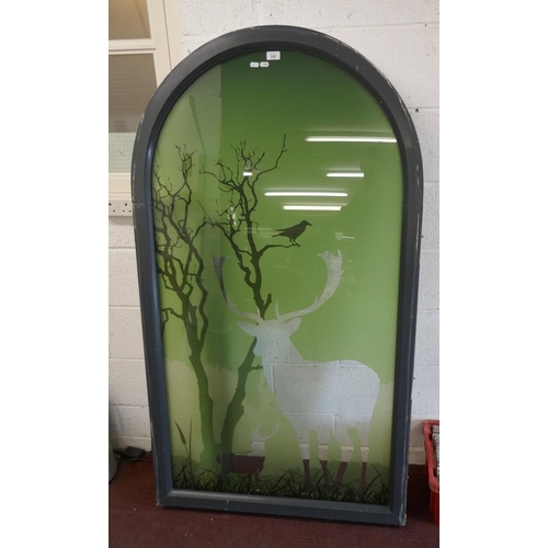 358 - Large double glazed pictorial window featuring deers and trees - Approx height: 158cm & width: 9... 