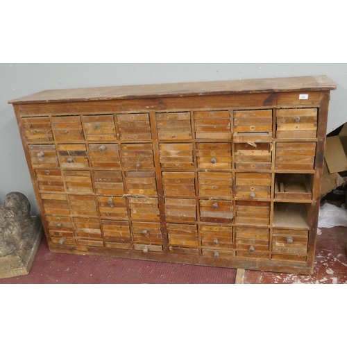 369 - Antique pitch pine multi-drawer printers cabinet - Approx. size W: 181cm D: 42cm H: 108cm