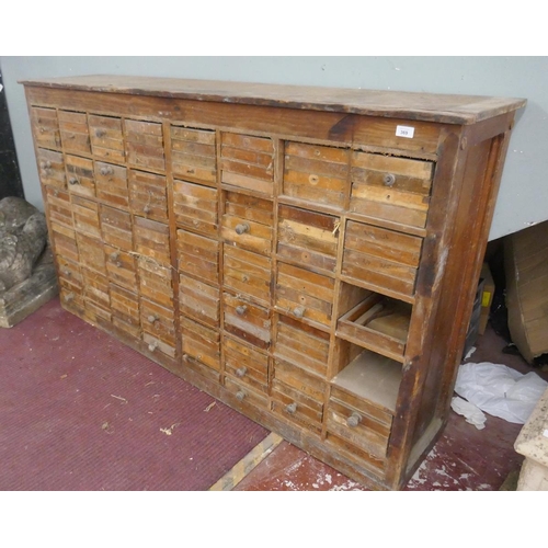 369 - Antique pitch pine multi-drawer printers cabinet - Approx. size W: 181cm D: 42cm H: 108cm