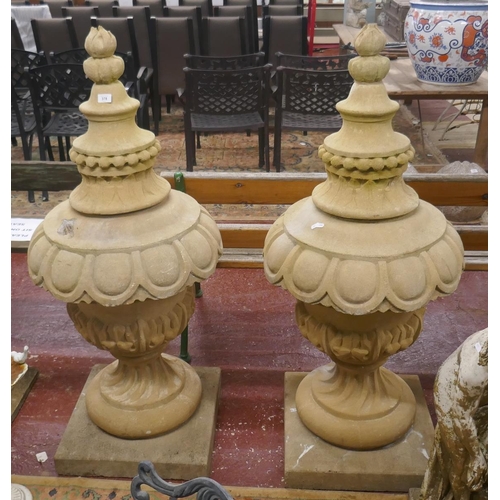 378 - Pair of large stone egg and dart finials - Approx height: 139cm