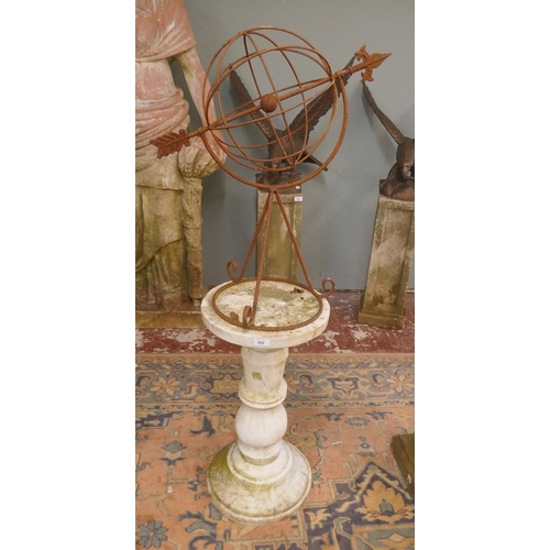 395 - Metal sphere on marble plinth - Approx height: 137cm