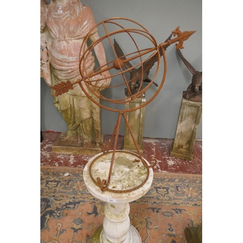 395 - Metal sphere on marble plinth - Approx height: 137cm