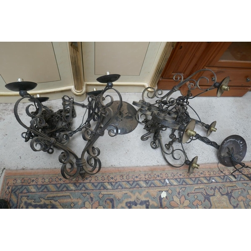 405 - Pair of wrought iron chandelliers