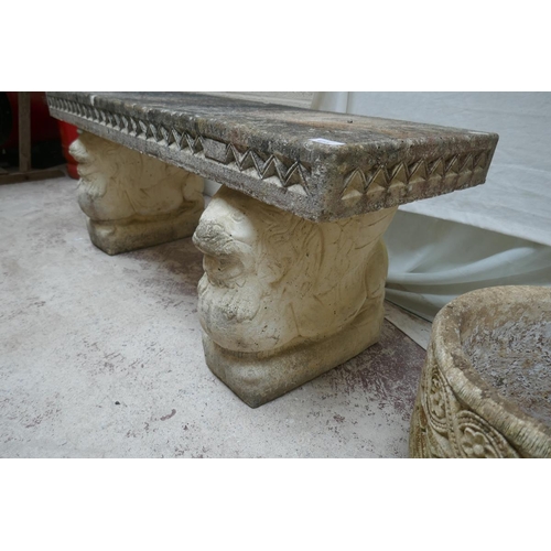 415 - Stone bench with lion & ball legs