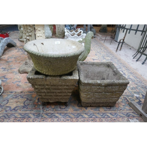 418 - 3 assorted stone planters