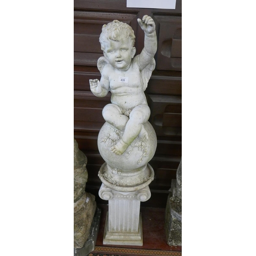 435 - Cherub figurine on plinth - Approx height: 110cm