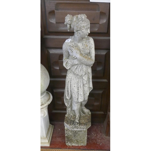 436 - Stone figure of a girl on plinth - Approx height: 102cm