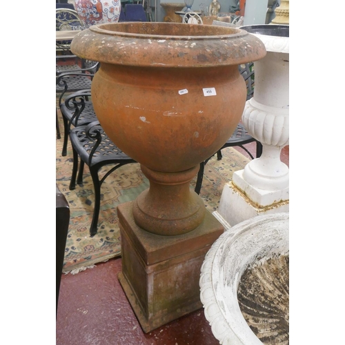 450 - Large antique terracotta planter on plinth - Approx height: 114cm