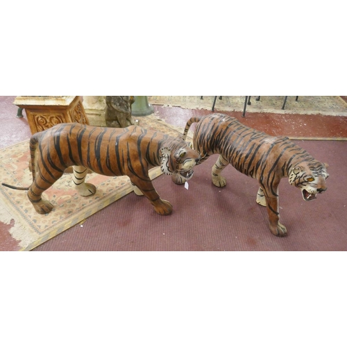 456 - Pair of large leather Liberty's style tigers - Approx height: 60cm & length: 130cm