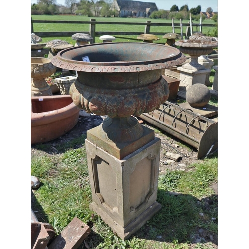 46 - Cast iron planter on stone plinth - Approx height: 95cm
