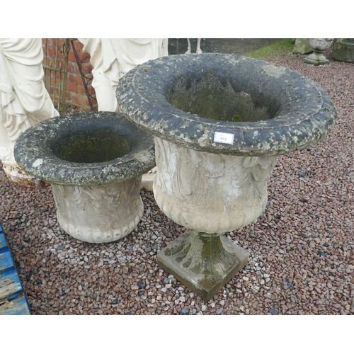 462 - Pair of large stone urns on plinths - base of other to follow next week