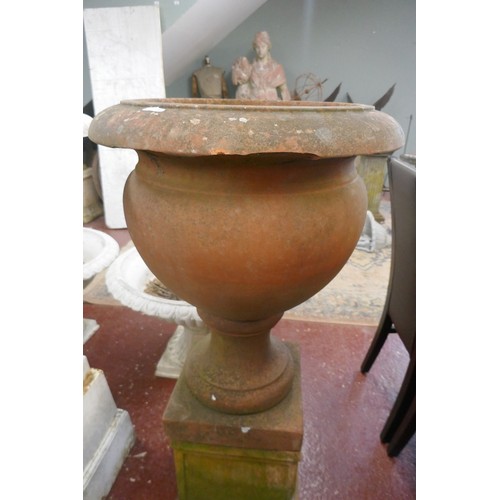 450 - Large antique terracotta planter on plinth - Approx height: 114cm