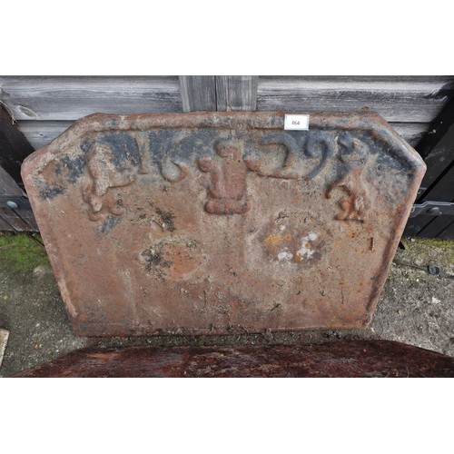 464 - Pair of heavy cast iron fire-backs dated 1629