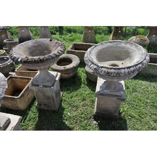 78 - Pair of stone planters on plinths - Approx height: 86cm