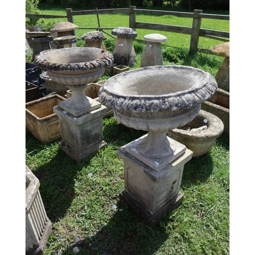 78 - Pair of stone planters on plinths - Approx height: 86cm