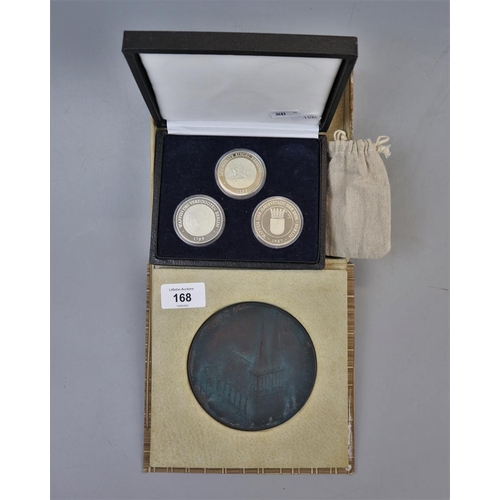 168 - L/E bronzed medallion 750th anniversary of Berlin 1987 together with boxed set 3 medallions