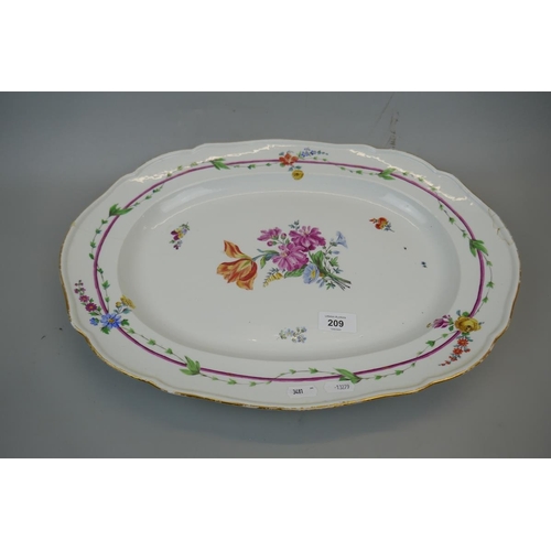 209 - 19thC Meissen meat platter decorated with floral garlands - Blue crossed swords mark to base