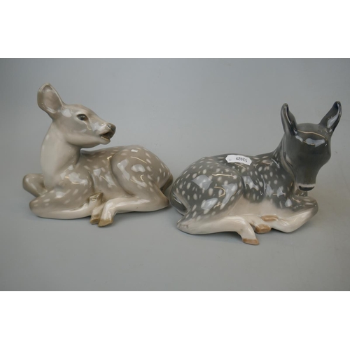 218 - Royal Copenhagen pair of laying fawn figures. One with eyes closed No.2649 dated 1937 and the other ... 