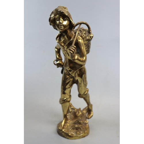 259 - Heavy brass fruit picker figurine - Approx height: 34cm