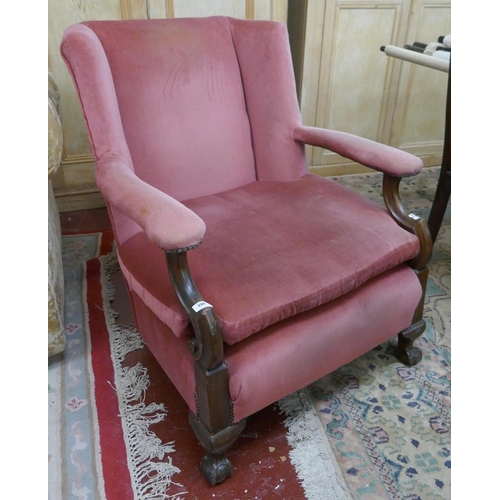 390 - Victorian carved armchair on ball and claw feet