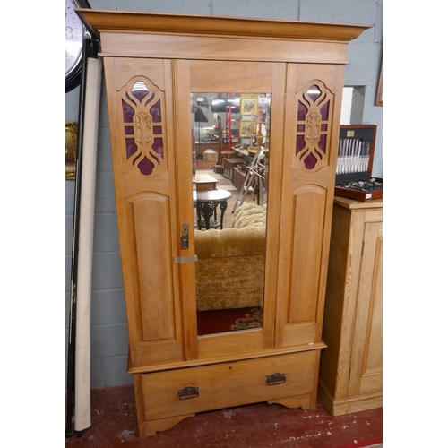 391 - Satinwood wardrobe with mirror - Approx size W: 116cm D: 49cm H: 200cm