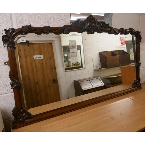 418 - Carved mahogany overmantel mirrorDimensions of the mirror are approx. W:155cm H:87cm