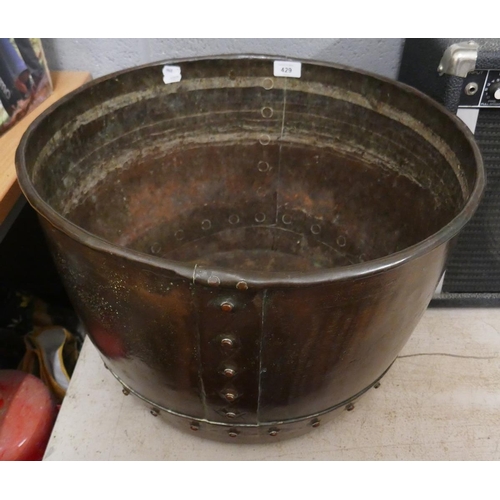 429 - Antique copper log bin - Approx height: 34cm & diameter 48cm