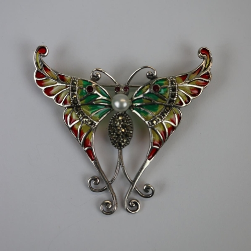 46 - Silver & enamel butterfly brooch