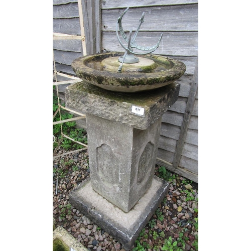 611 - Metal orb on stone plinth - Approx height: 92cm