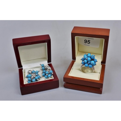 95 - Silver & turquoise style ring and earring set