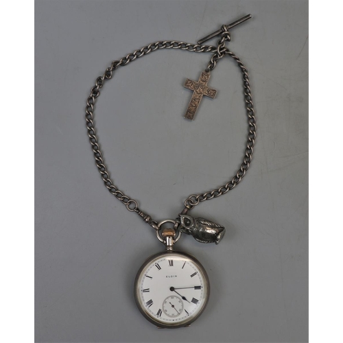 98 - Hallmarked silver pocket watch on silver chain in working order